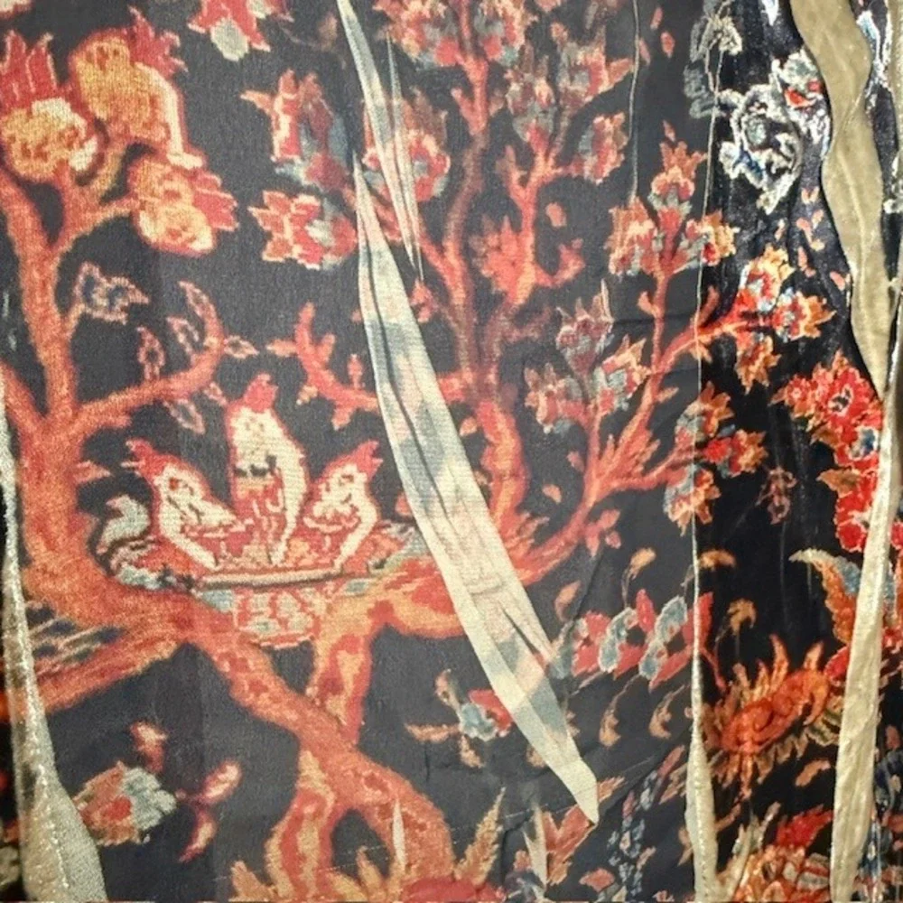 Boho Velvet Floral Kimono Cardigan Gold Rust Open Front Wrap Large Whimsigoth